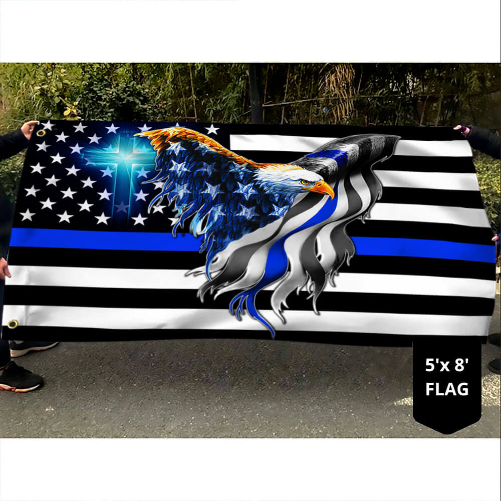 The Thin Blue Line. Police. Law Enforcement American Eagle Flag, Canvas Flag Double Side Printed