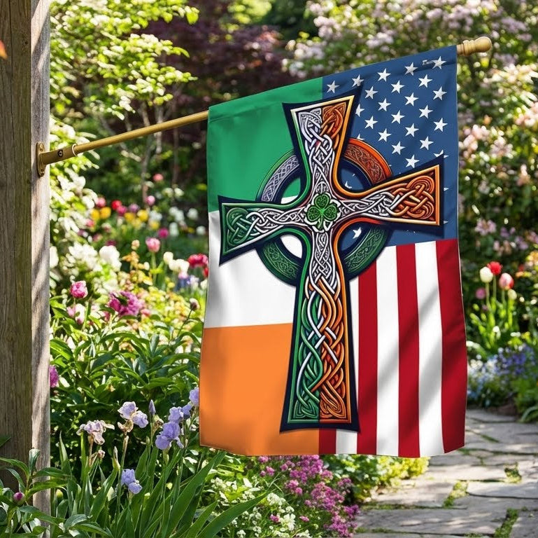 Irish Celtic Knot Cross St. Patrick’s Day Irish American Flag  3-Day Shipping