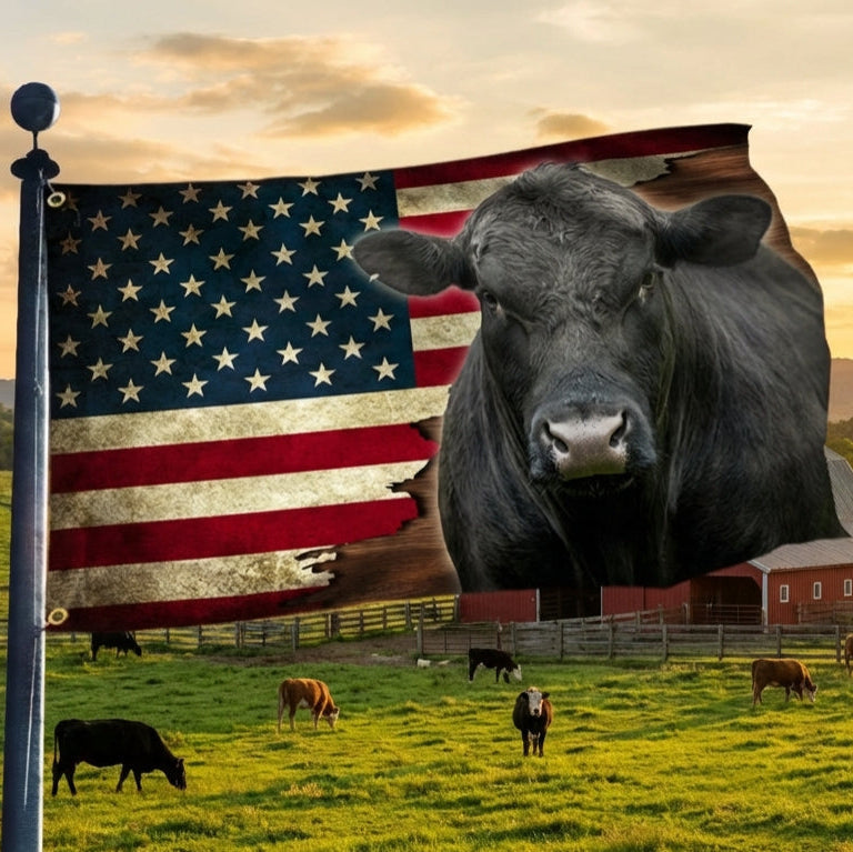 Black Angus Cattle American Grommet Flag, Cow Farm Flag