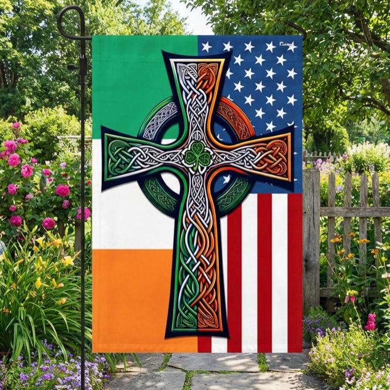 Irish Celtic Knot Cross St. Patrick’s Day Irish American Flag  3-Day Shipping