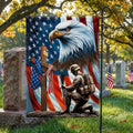 Veterans Day flag, Patriotic Eagle Veteran Kneeling Soldier Christ Cross Memorial Day American Flag