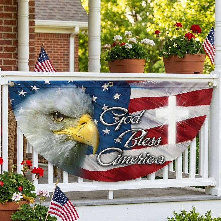 America flag | Eagle God Bless America Bunting Non-Pleated Fan Flag 3-Day Shipping