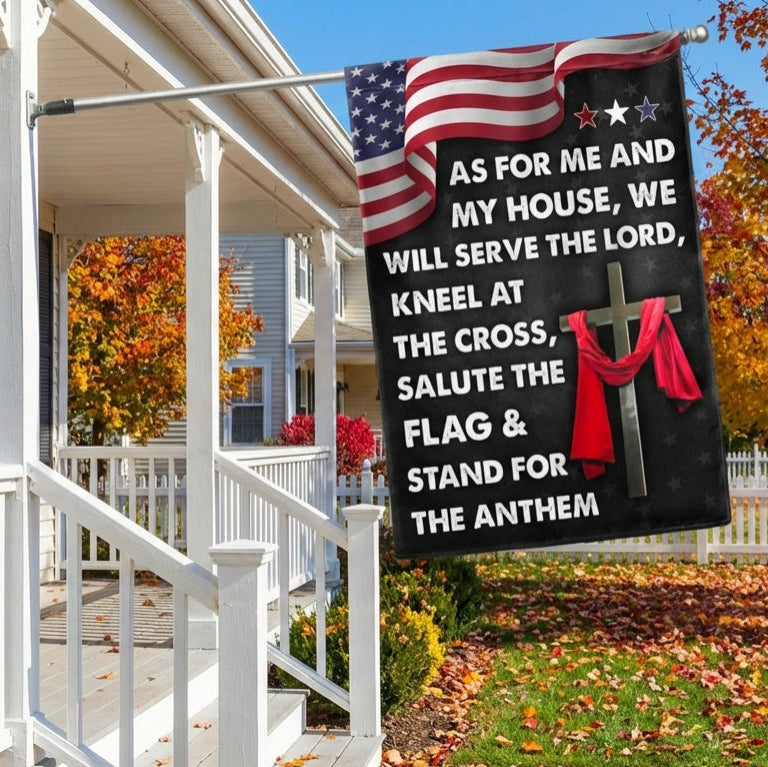 Jesus Cross American Flag As For Me And My House We Will Serve The Lord Flag  3-Day Shipping