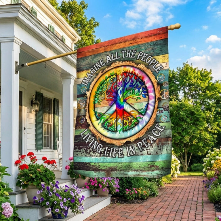 Woodstock Flag - Hippie Flag - Imagine All The People Living Life In Peace Flag