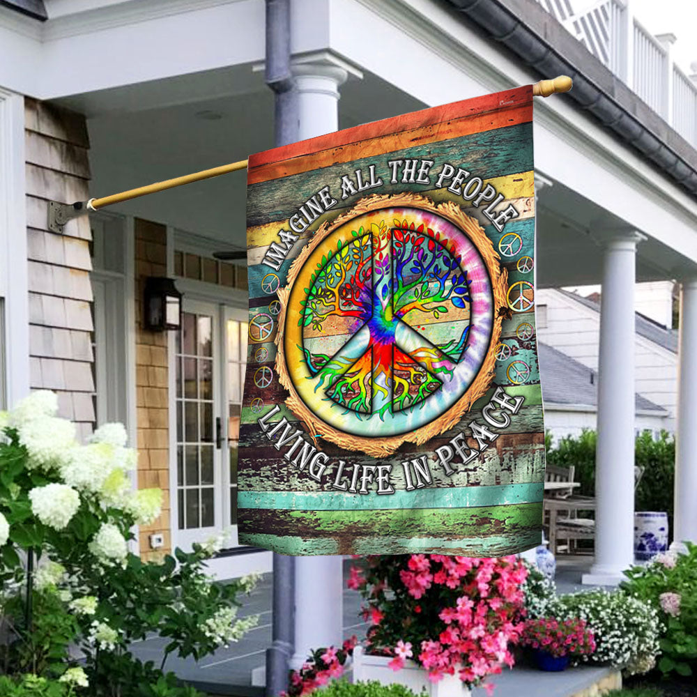 Woodstock Flag - Hippie Flag - Imagine All The People Living Life In Peace Flag