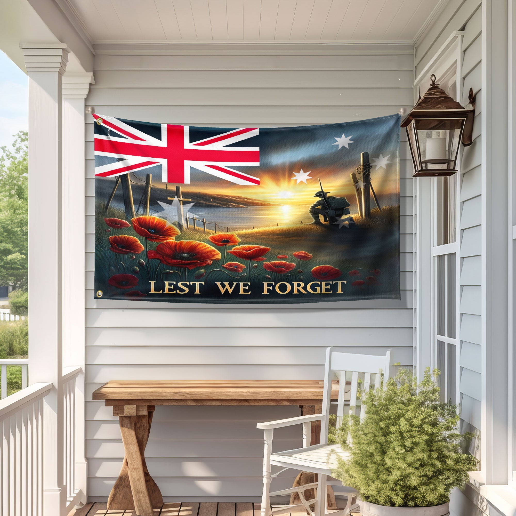 Anzac Day, Remembrance Day Australian Veteran Lest We Forget Grommet Flag