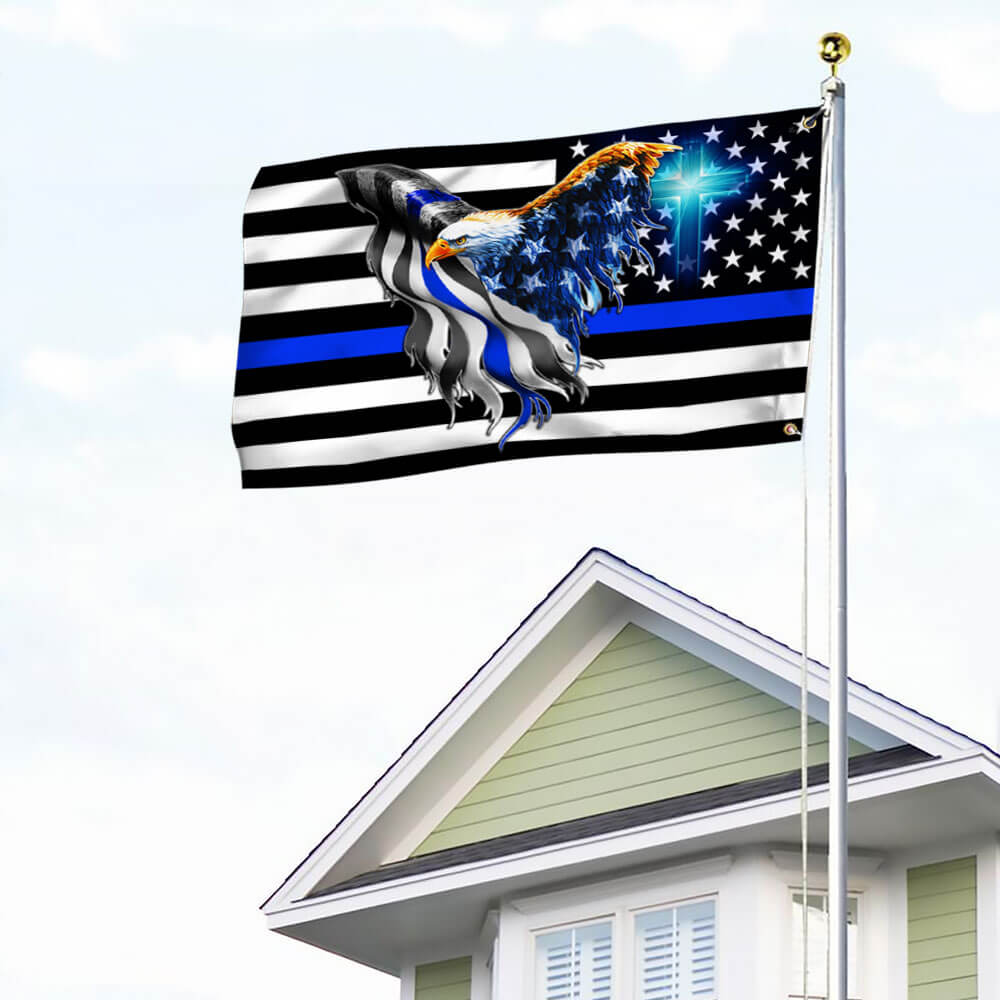 The Thin Blue Line. Police. Law Enforcement American Eagle Flag, Canvas Flag Double Side Printed