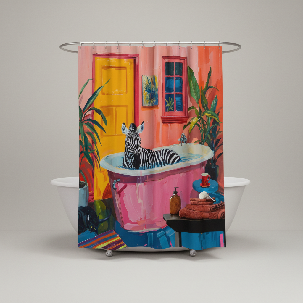 Artistic polyester shower curtain - ZebraLuxe