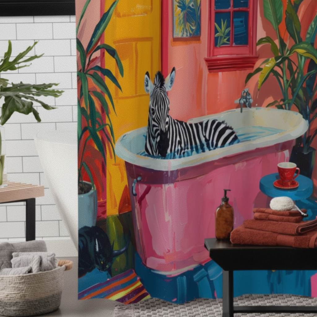 Artistic polyester shower curtain - ZebraLuxe