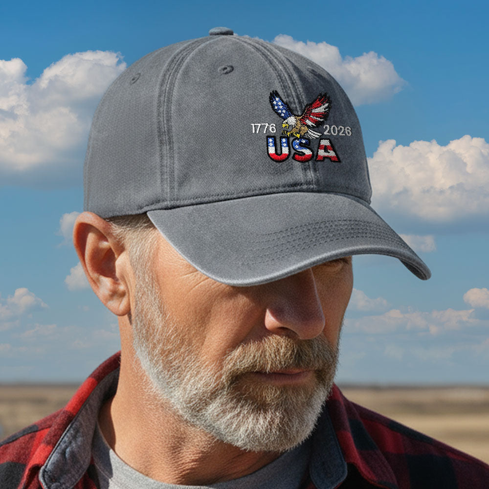 250th Anniversary USA Washed Cap | Patriot Embroidered American Flag