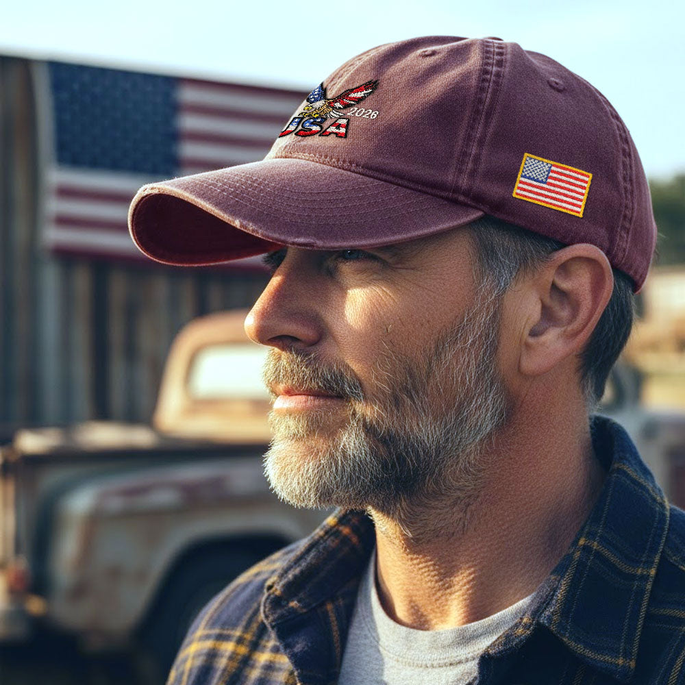 250th Anniversary USA Washed Cap | Patriot Embroidered American Flag