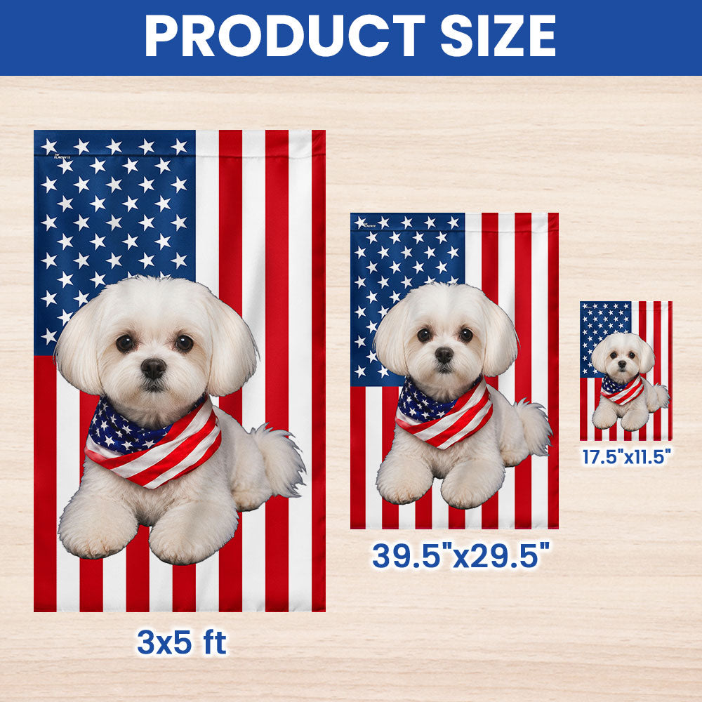 White Maltese Dog American Garden Flag Wrapped in Glory, Patriotic Dog Decor