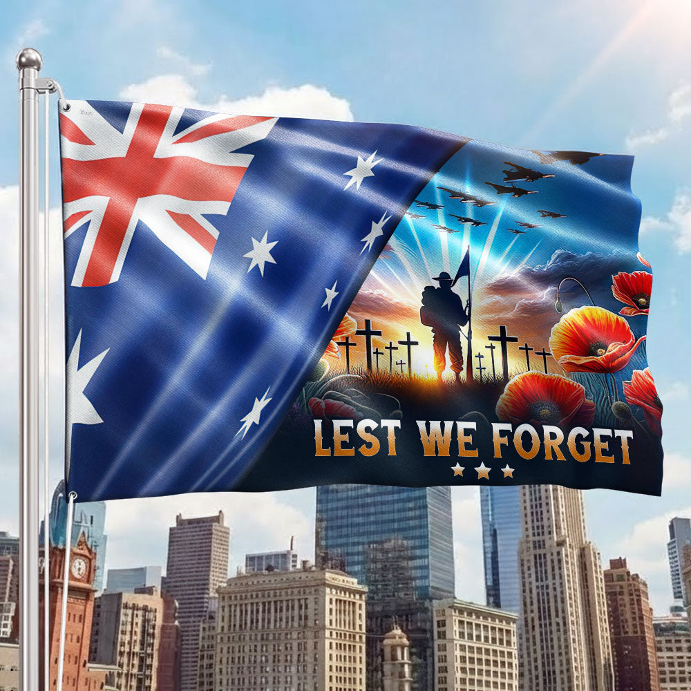 Australia Flag for Anzac Day, Australian Veteran Lest We Forget Grommet Flag