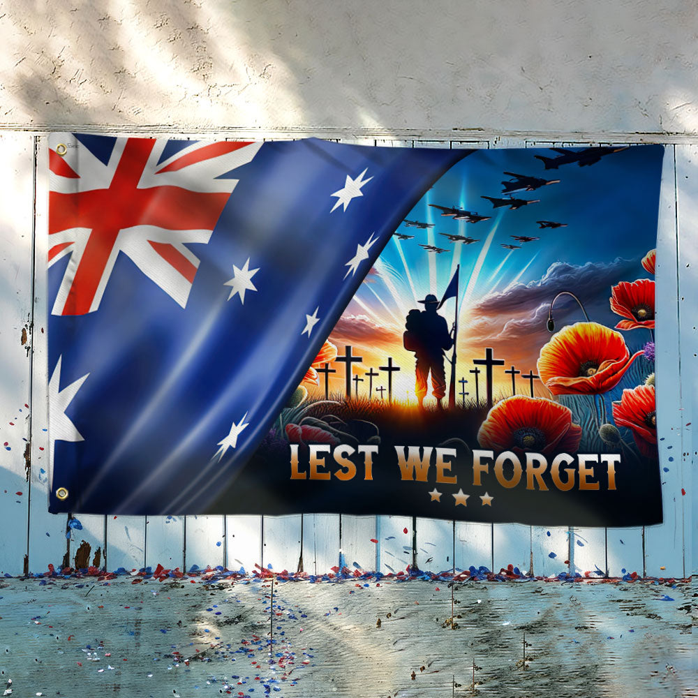 Australia Flag for Anzac Day, Australian Veteran Lest We Forget Grommet Flag