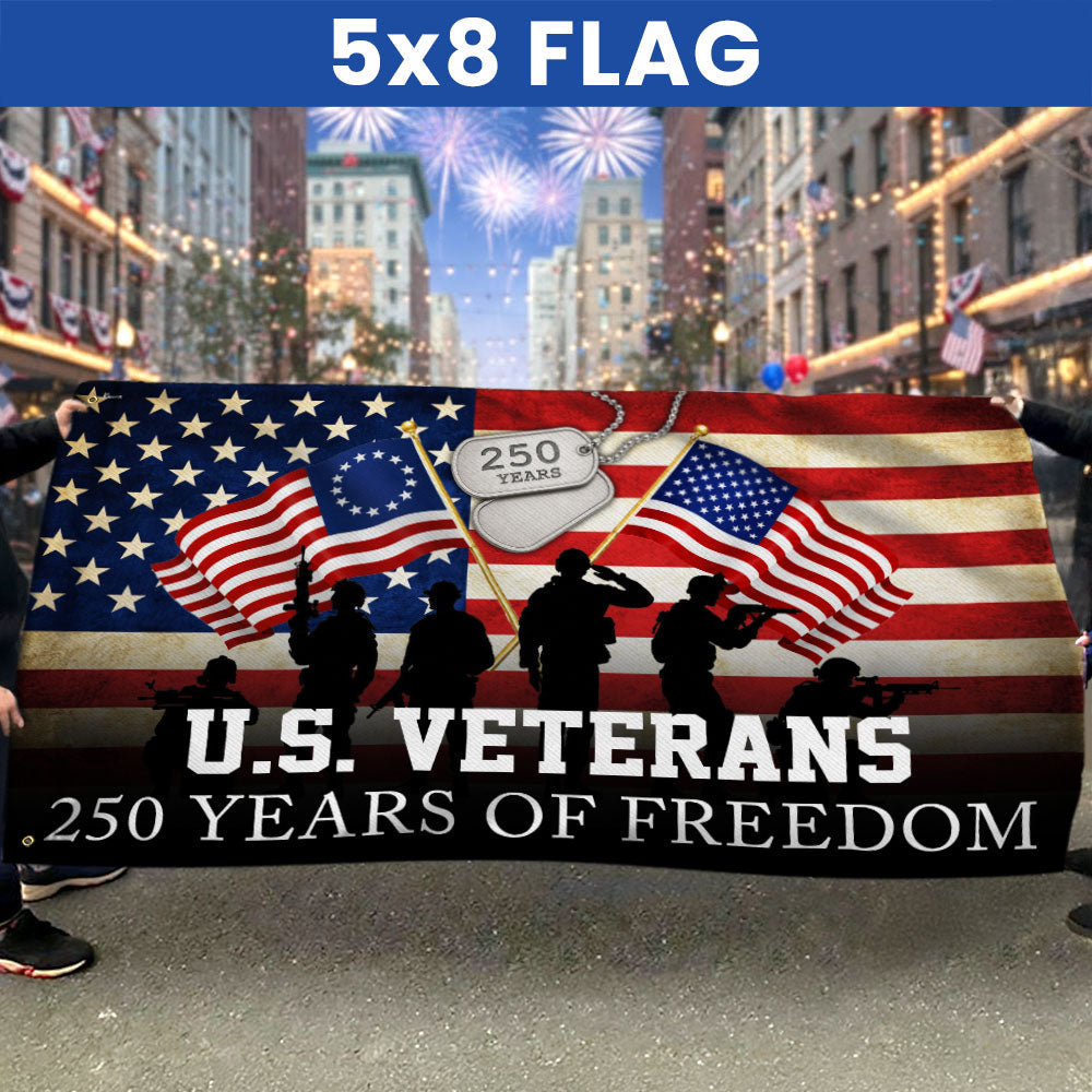 Patriotic 250 Years of Freedom American Flag, US Veterans 1776 2026 Grommet Flag