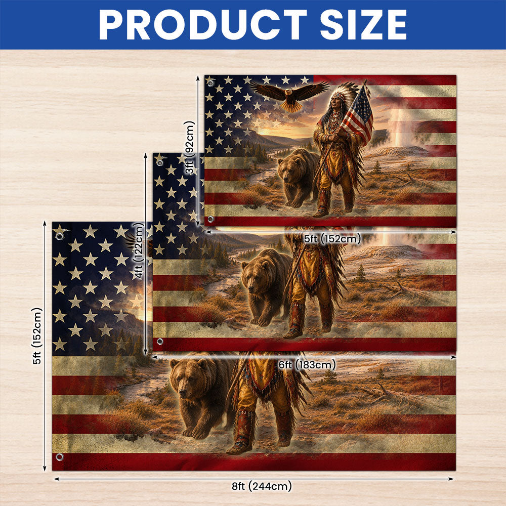 Patriotic Native American Veteran Flag with Grizzly Bear, Proud of Service