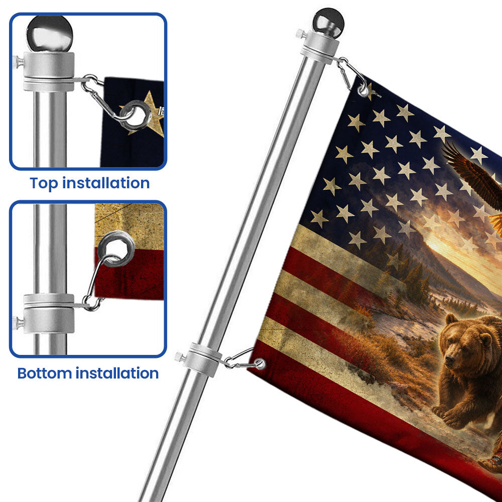 Patriotic Native American Veteran Flag with Grizzly Bear, Proud of Service