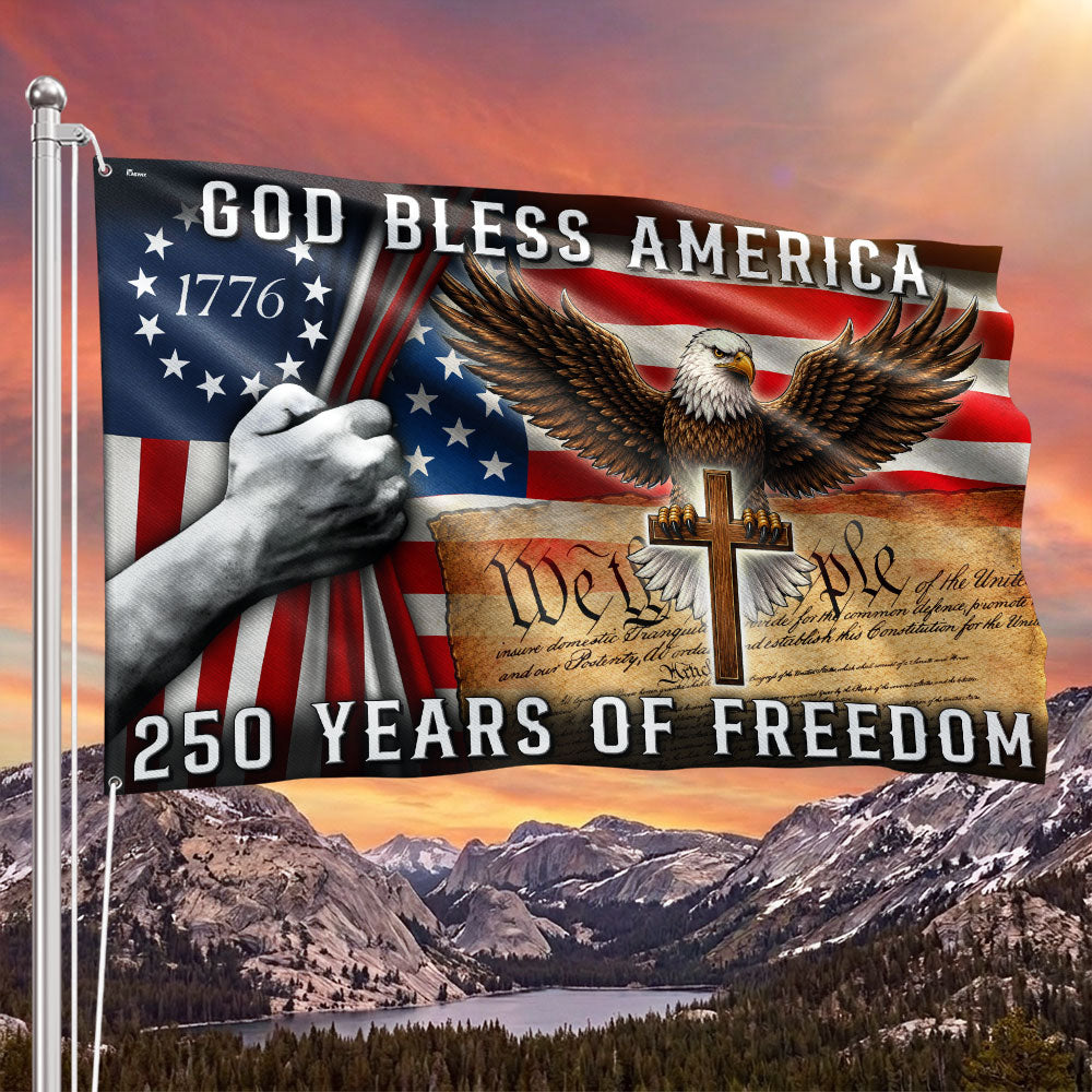250 Years of Freedom Christian Grommet Flag, God Bless America 1776 2026 Flag