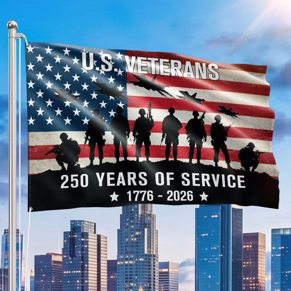 US Veterans 250 Years of Service American Flag, Patriotic Military 1776 2026 Grommet Flag