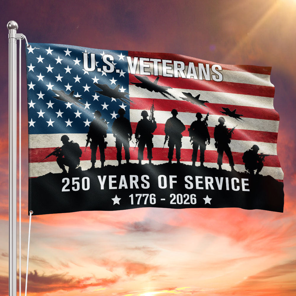 US Veterans 250 Years of Service American Flag, Patriotic Military 1776 2026 Grommet Flag