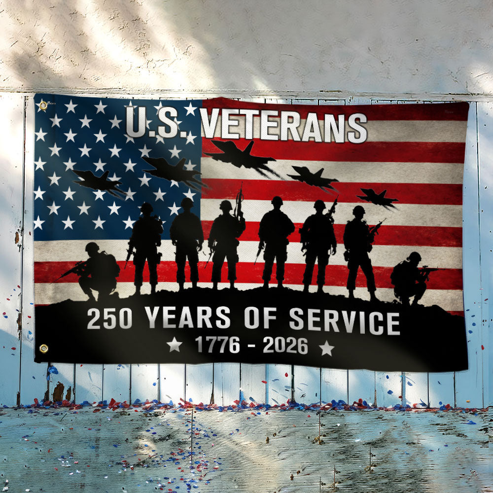 US Veterans 250 Years of Service American Flag, Patriotic Military 1776 2026 Grommet Flag