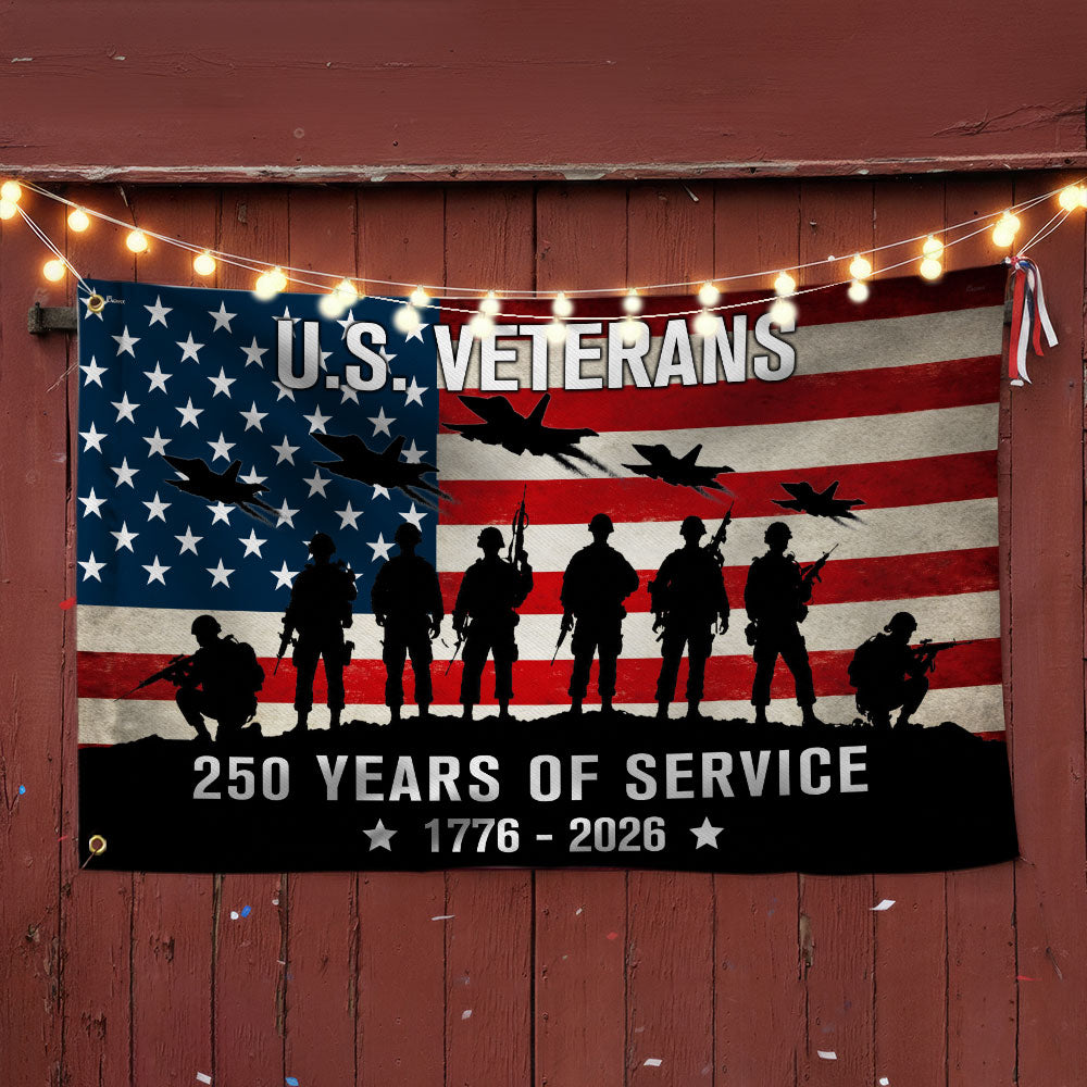 US Veterans 250 Years of Service American Flag, Patriotic Military 1776 2026 Grommet Flag