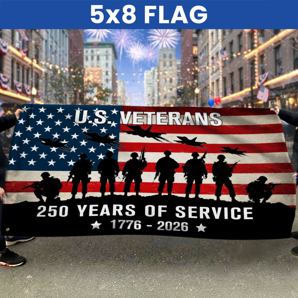 US Veterans 250 Years of Service American Flag, Patriotic Military 1776 2026 Grommet Flag