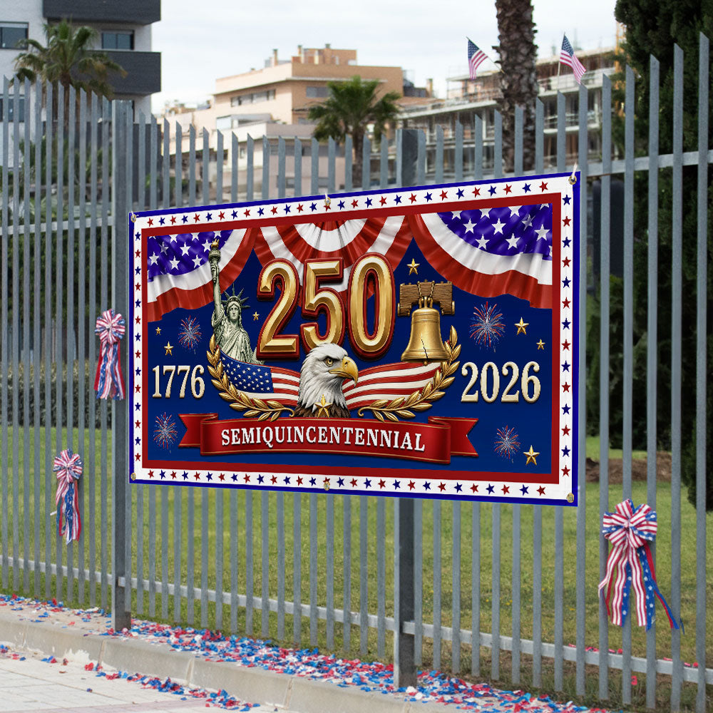 250th Semiquincentennial USA Fence Banner 1776 2026 Patriotic outdoor Flag