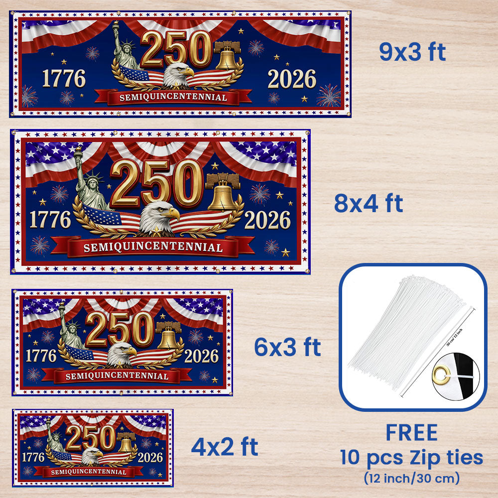 250th Semiquincentennial USA Fence Banner 1776 2026 Patriotic outdoor Flag