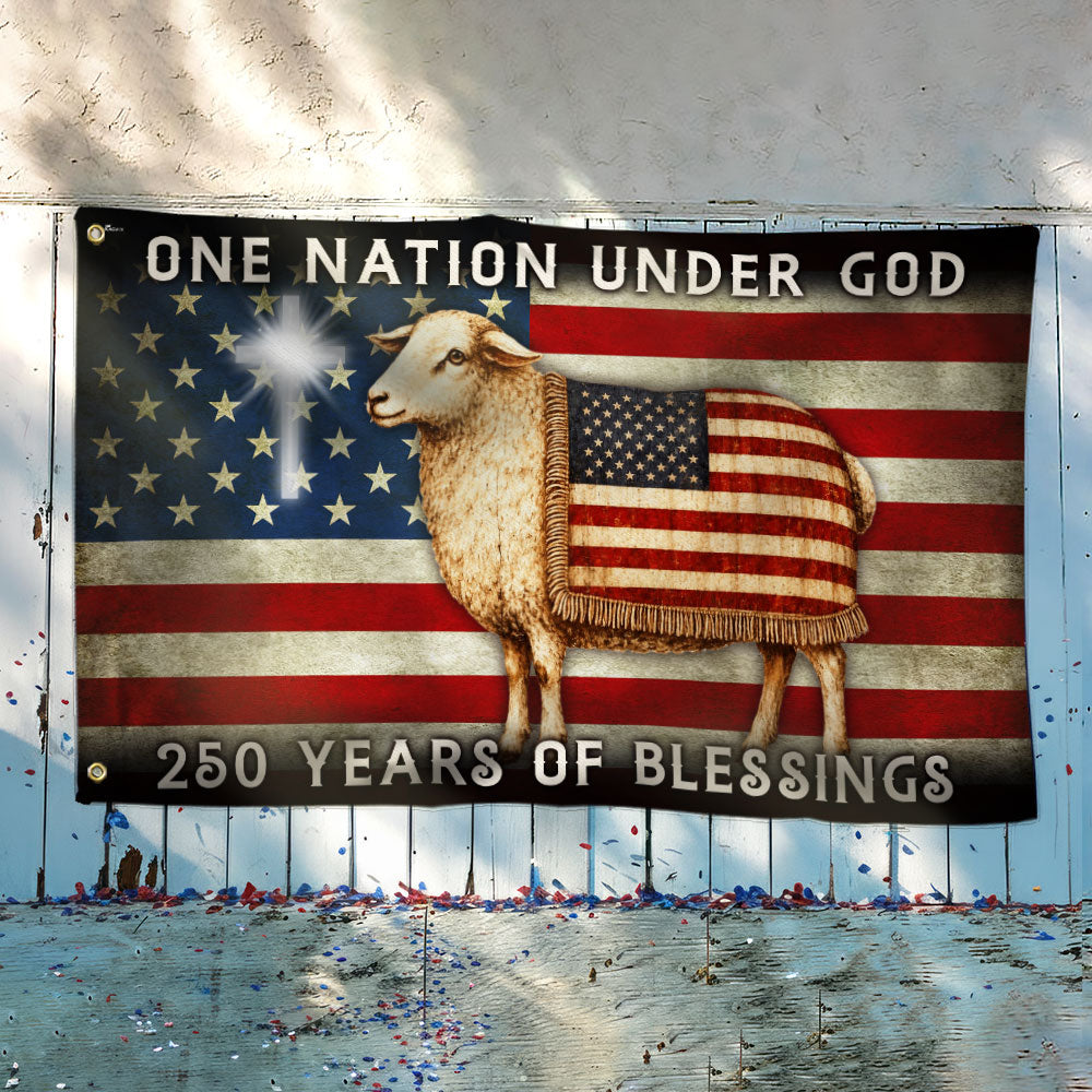 One Nation Under God Sheep Flag, 250 Years of Blessings American Christian Grommet Flag