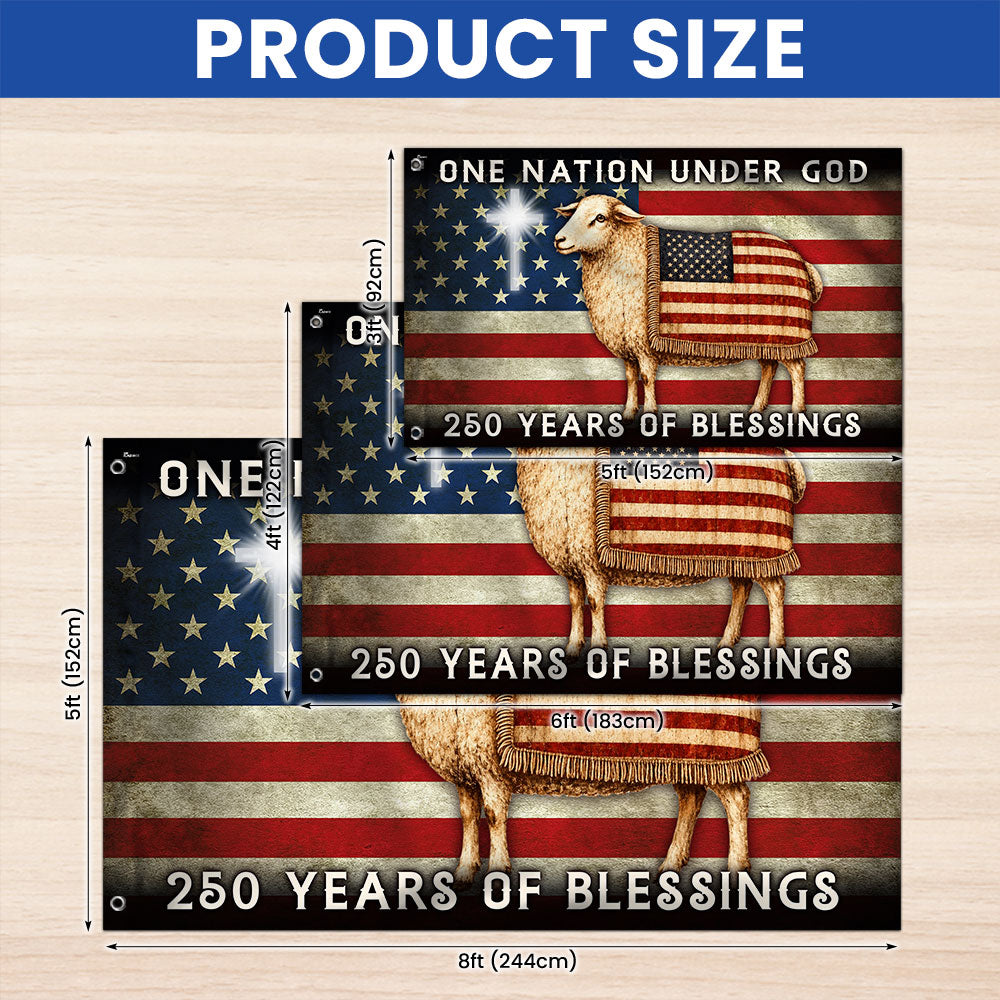 One Nation Under God Sheep Flag, 250 Years of Blessings American Christian Grommet Flag