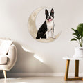 Boston Terrier Dog And Moon Hanging Metal Sign Decor
