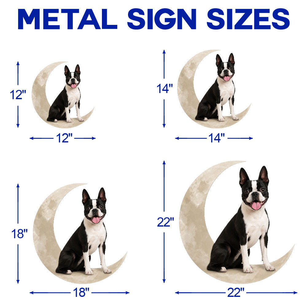 Boston Terrier Dog And Moon Hanging Metal Sign Decor