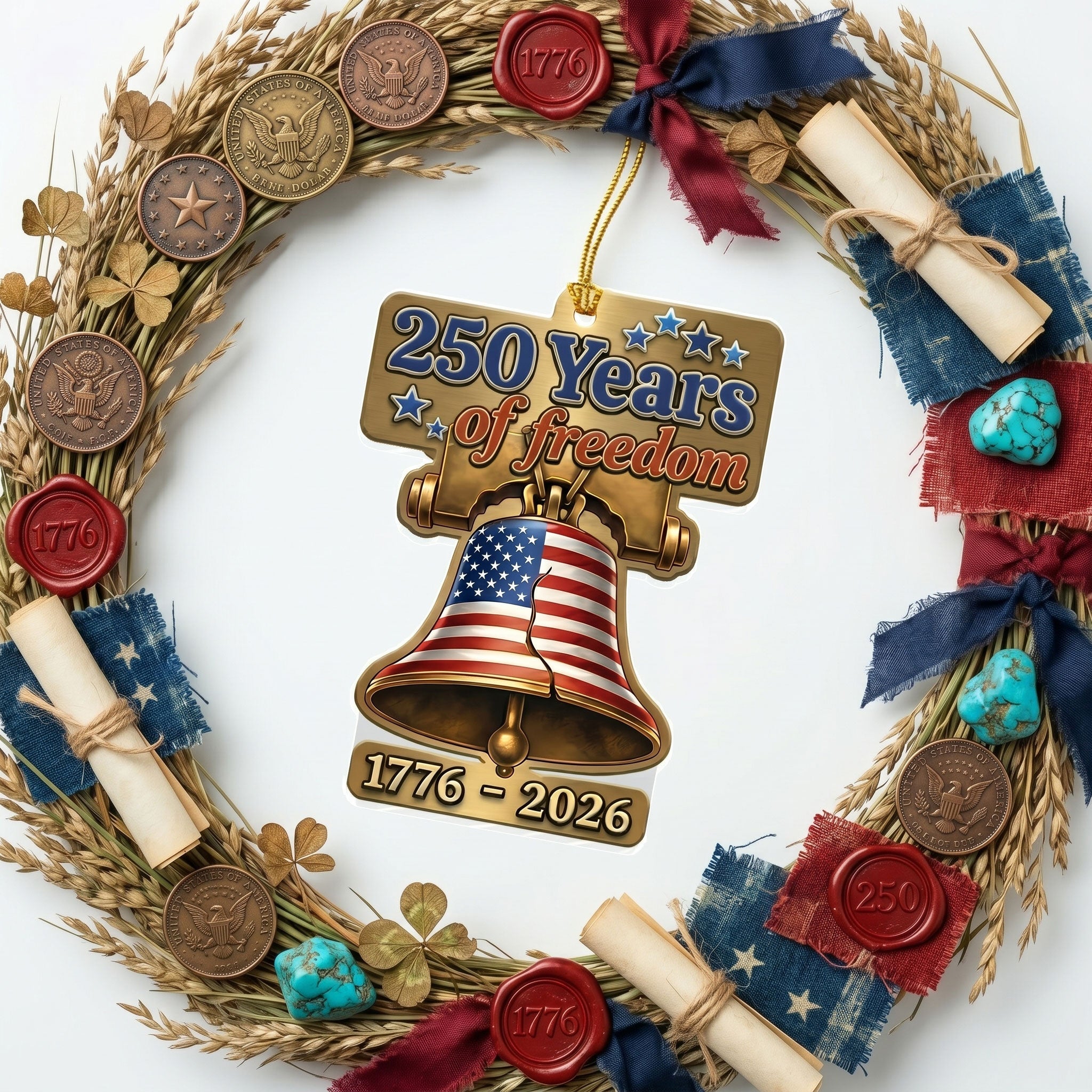 250 years of Freedom Patriotic Ornament, 1776-2026 Liberty Bell Patriotic Hanging Decor