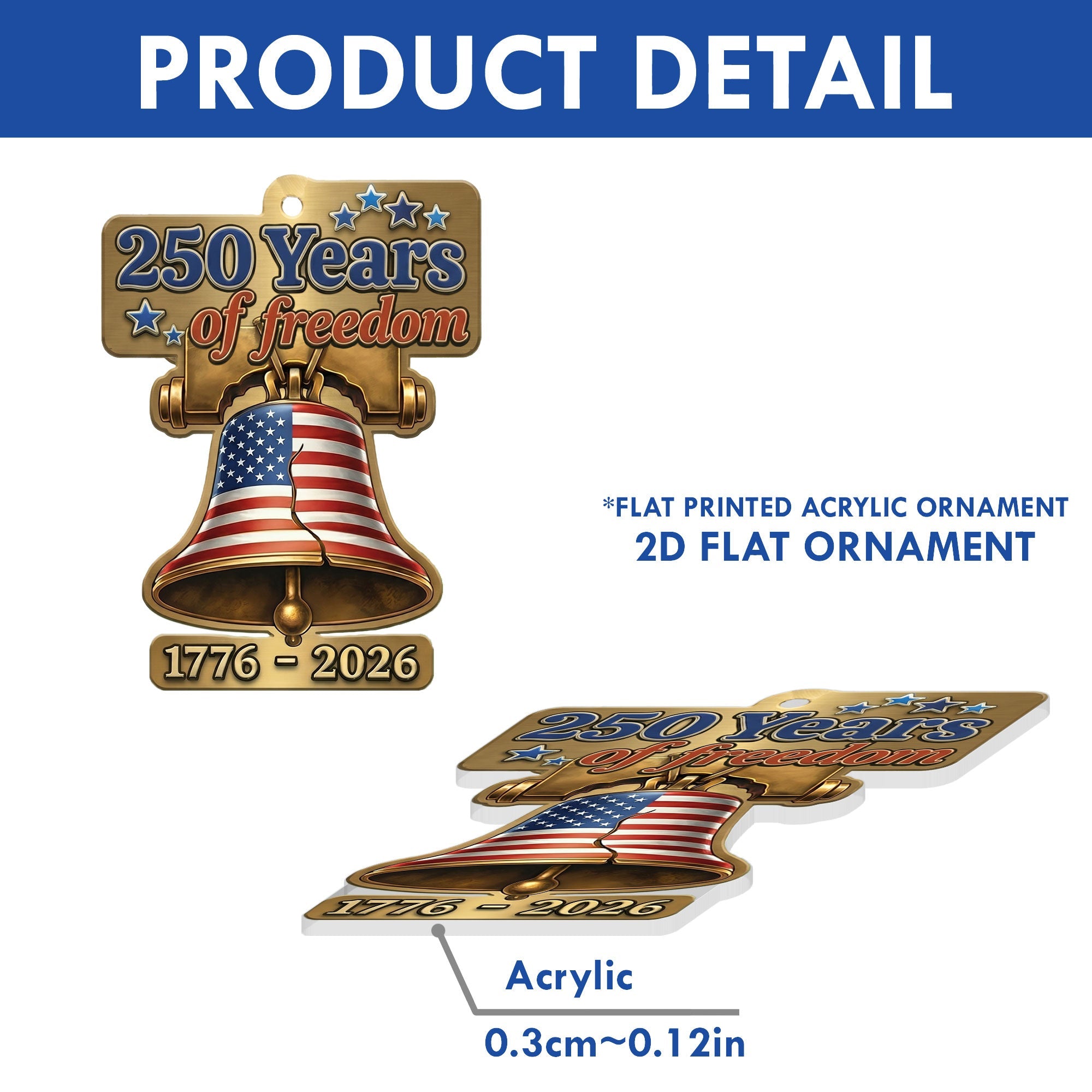 250 years of Freedom Patriotic Ornament, 1776-2026 Liberty Bell Patriotic Hanging Decor