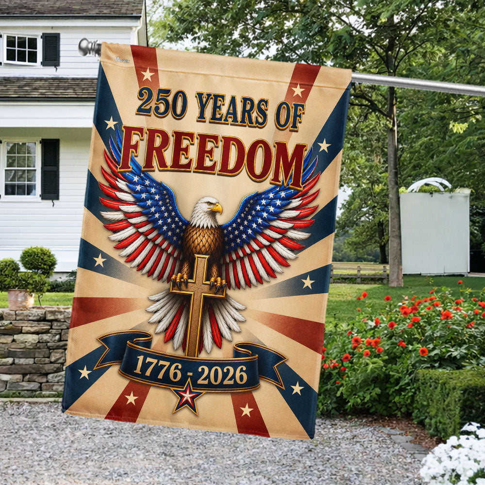 250 Years Christian American Garden Flag, Patriotic Eagle Cross 1776 2026 Flag Decor