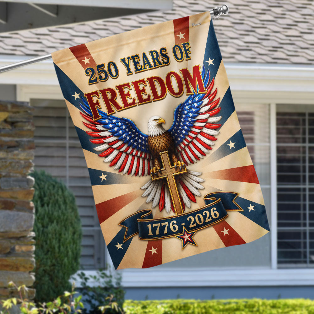 250 Years Christian American Garden Flag, Patriotic Eagle Cross 1776 2026 Flag Decor