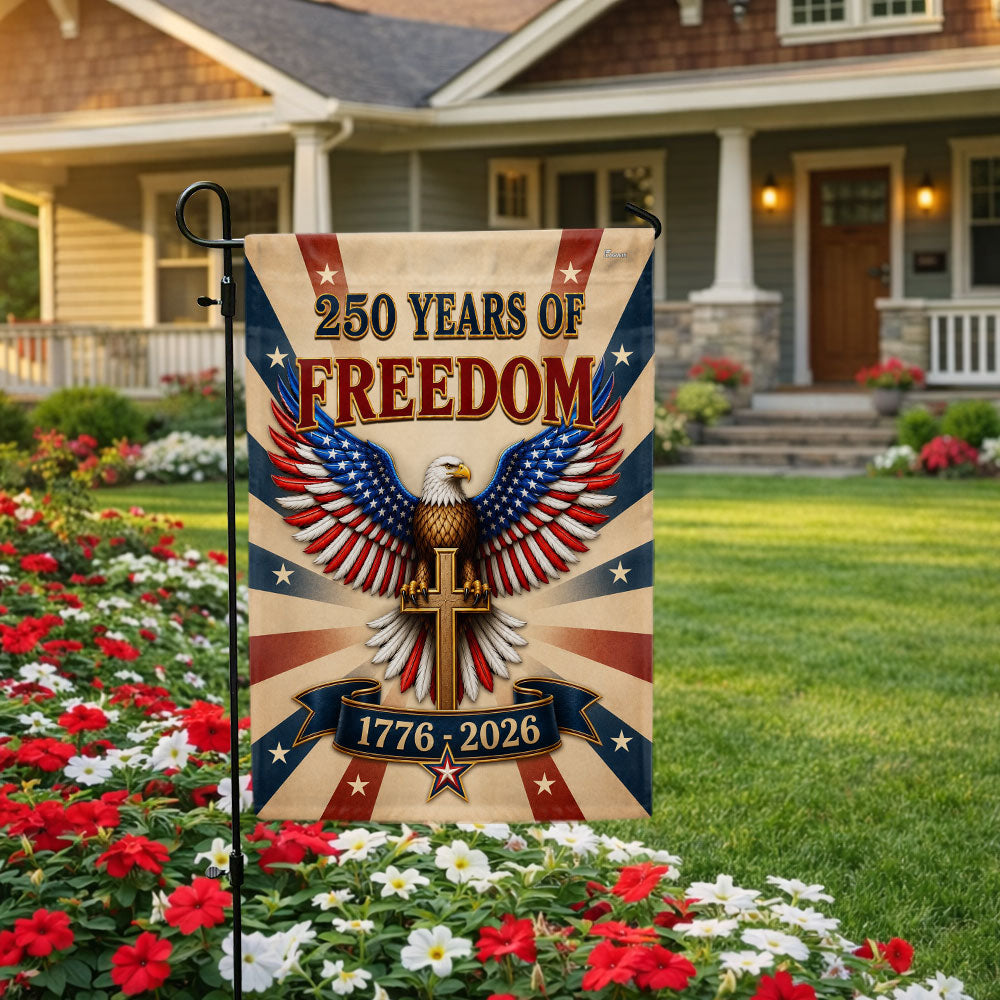 250 Years Christian American Garden Flag, Patriotic Eagle Cross 1776 2026 Flag Decor