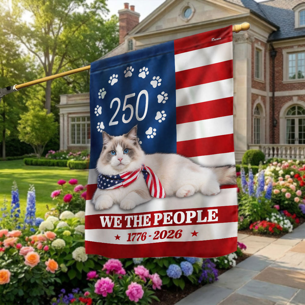 250 Years Ragdoll Cat Garden Flag, 1776 2026 Flag Decor for Cat Lovers