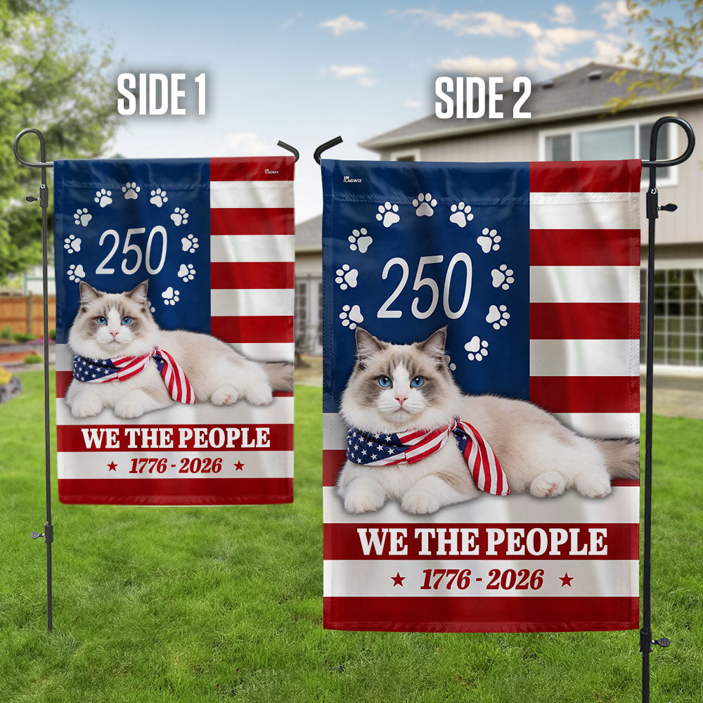 250 Years Ragdoll Cat Garden Flag, 1776 2026 Flag Decor for Cat Lovers