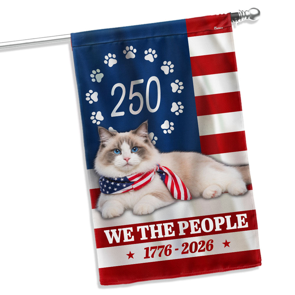 250 Years Ragdoll Cat Garden Flag, 1776 2026 Flag Decor for Cat Lovers