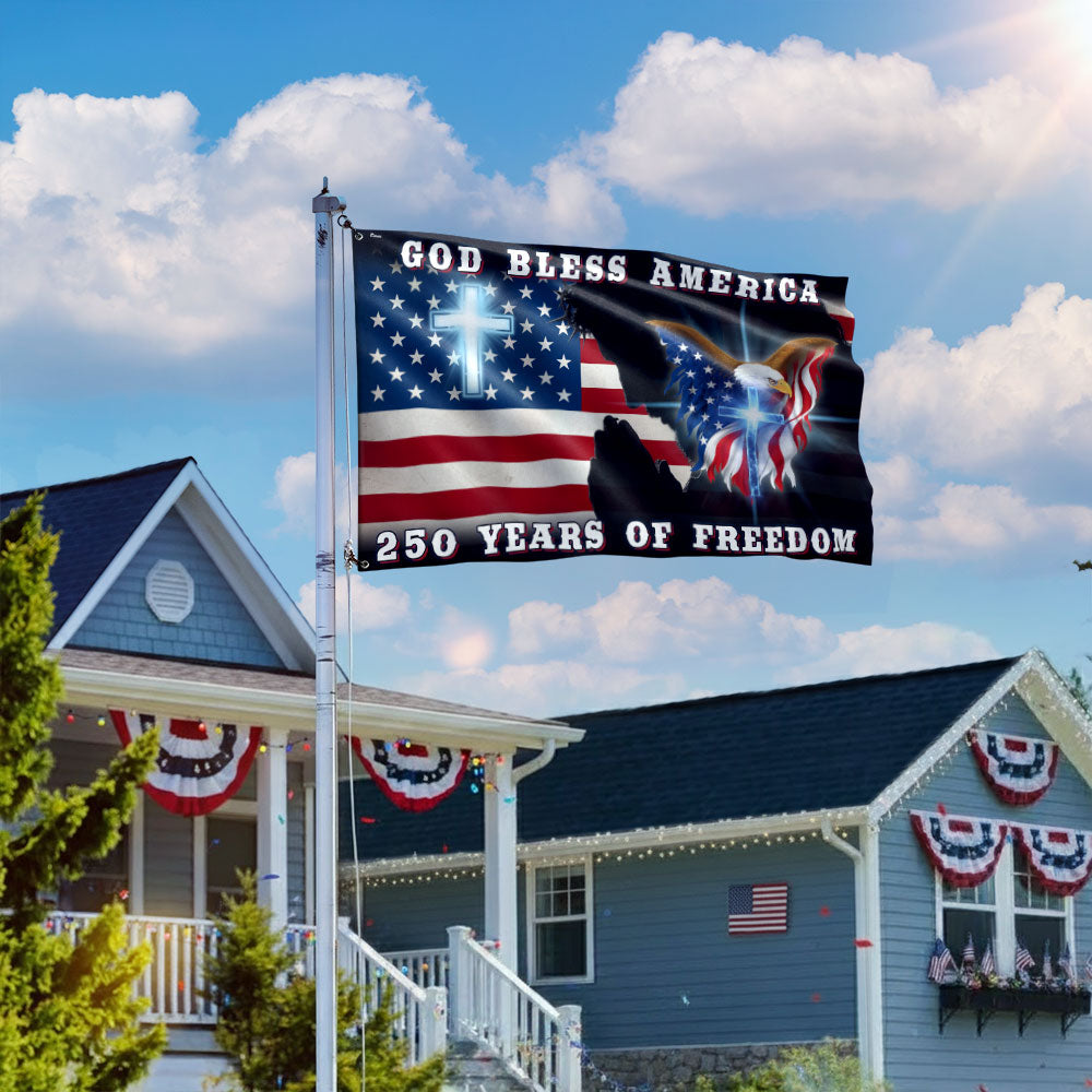 250 Years of Freedom Jesus Christian American Flag, Patriotic God Bless America Grommet Flag