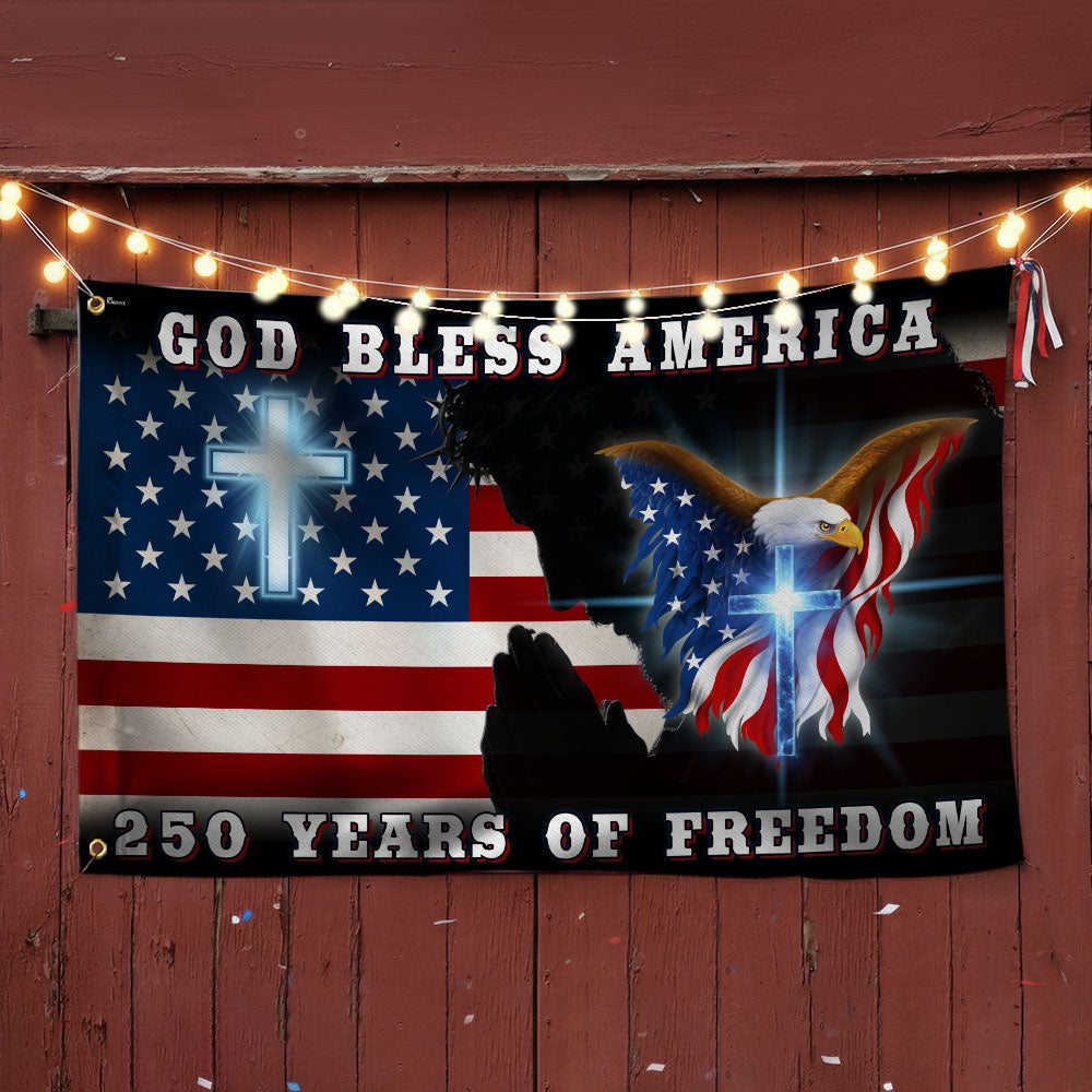 250 Years of Freedom Jesus Christian American Flag, Patriotic God Bless America Grommet Flag