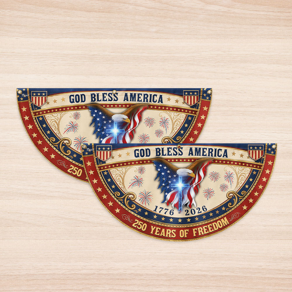 God Bless America Patriotic Fan Flag, 250 Years with Eagle Cross American Flag Decor