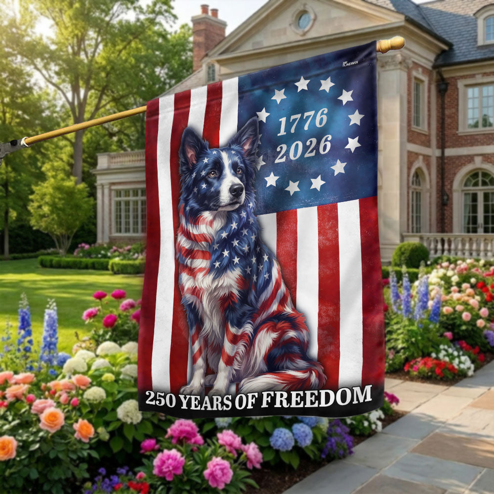 Patriotic Border Collie American Garden Flag, 250 Years of Freedom Flag Decor for Dog Lovers