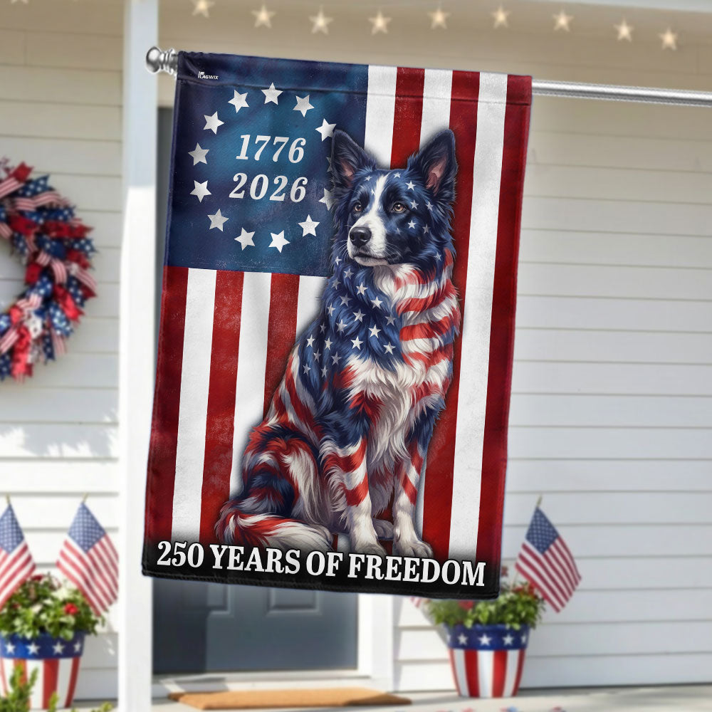 Patriotic Border Collie American Garden Flag, 250 Years of Freedom Flag Decor for Dog Lovers