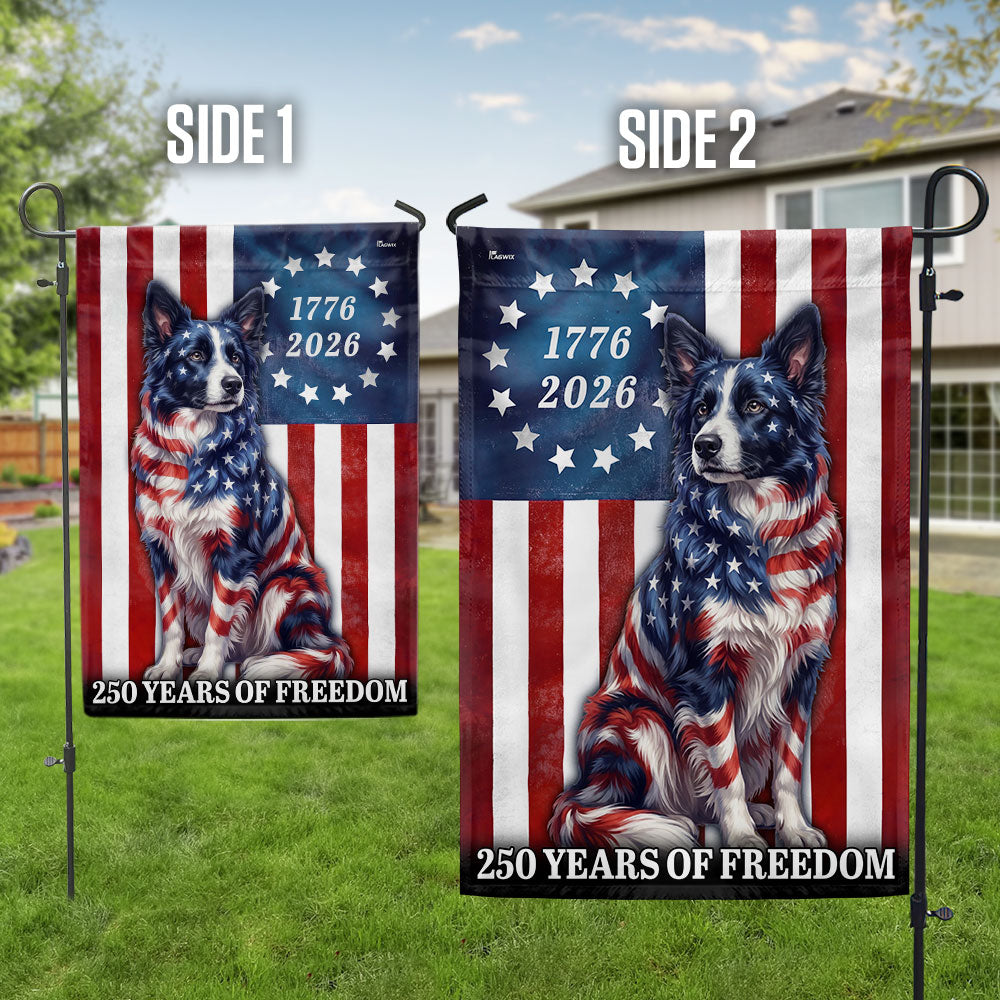 Patriotic Border Collie American Garden Flag, 250 Years of Freedom Flag Decor for Dog Lovers