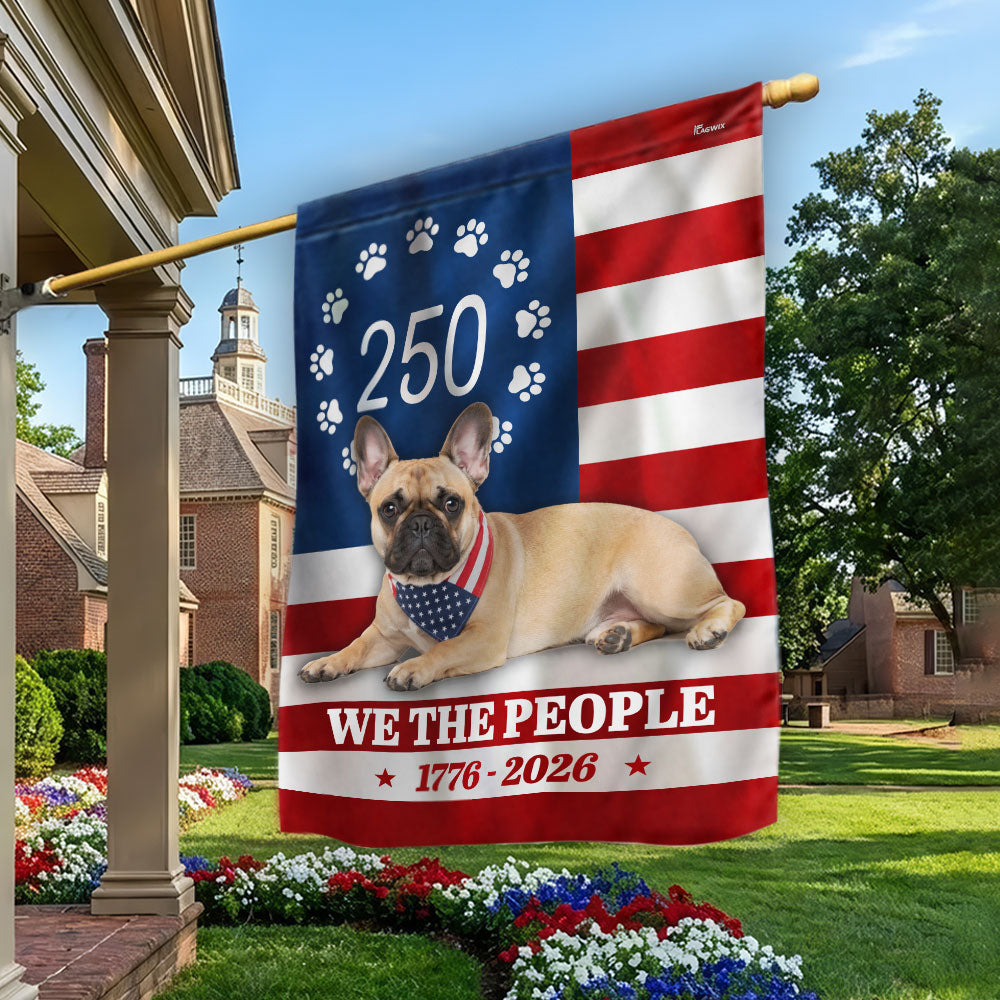 Patriotic Dog Garden Flag, 250 Years French Bulldog American 1776 2026 Decor for Dog Lovers