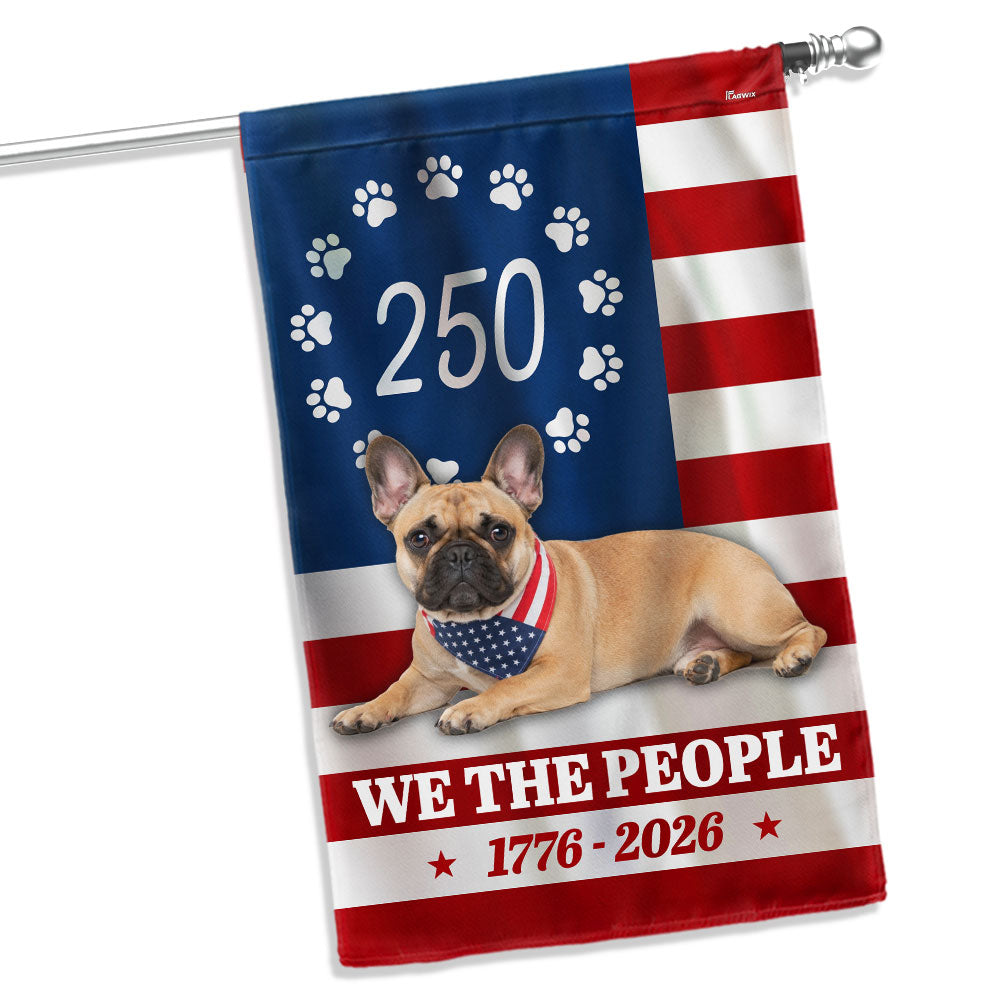 Patriotic Dog Garden Flag, 250 Years French Bulldog American 1776 2026 Decor for Dog Lovers