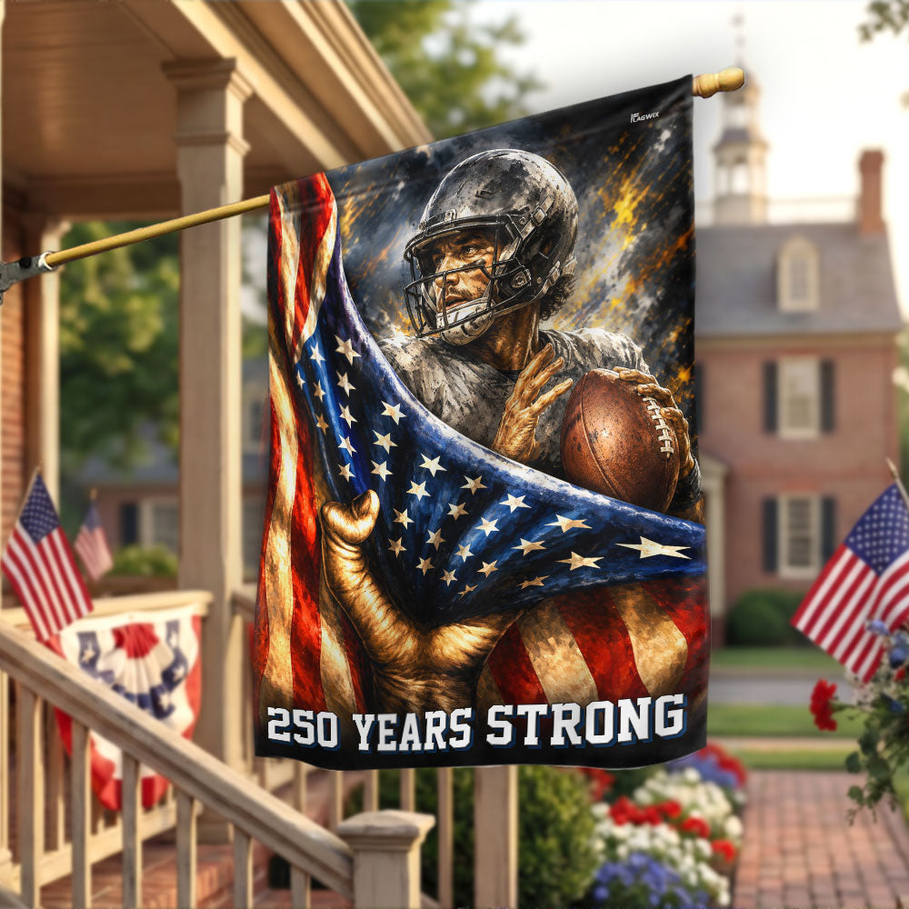 American Football Patriotic Flag, 250 Years Strong Flag Decor for Sports Lovers